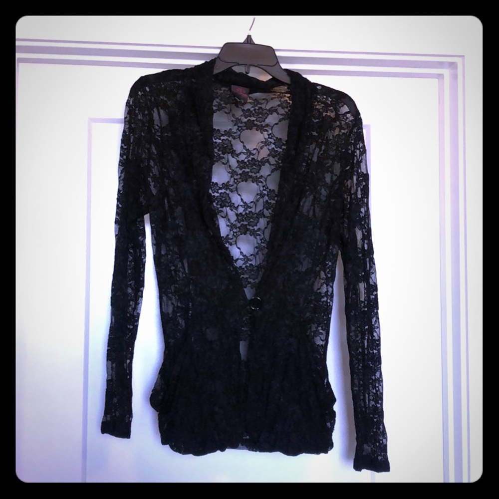 Black lace cardigan by BEBE